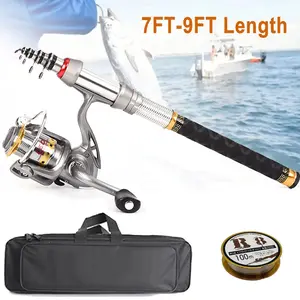 7/8/9FT Carbon Fiber Fishing Rod Combos with Telescopic Fishing Pole Spinning Reels Fishing Carrier Bag Portable for Travel Saltwater Freshwater Fishing + 100M Line Set