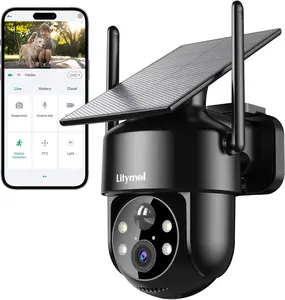 Solar Security Cameras Wireless Outdoor, 2K 360° View Cameras for Home Security, Color Night Vision, AI & PIR Motion Detection, 2-Way Audio, Spotlight Siren Alarm, IP65, SD/Cloud Storage