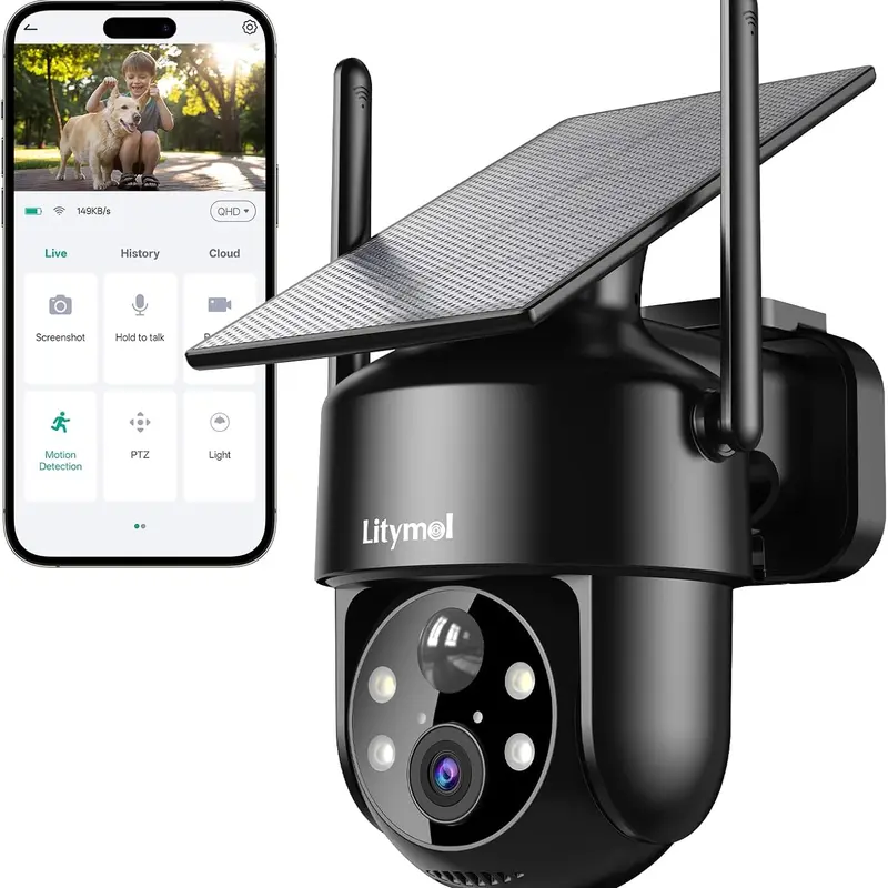 Wireless Outdoor Solar Security Camera - 2K 360° View, Adjustable, Waterproof IP65, AI & PIR Motion Detection, Color Night Vision, 2-Way Audio Speaker, Spotlight Siren Alarm, SD/Cloud Storage, Cordless Smart Home Gadget with Easy Installation