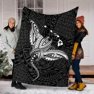 Hawaiian Flying Fish Blanket - Polynesian Tribal Design - Soft Plush Throw With Vibrant Mixed Colors, Cozy & Decorative For All Seasons, Perfect For Home Or Gift, Hawaiian Party Decorations