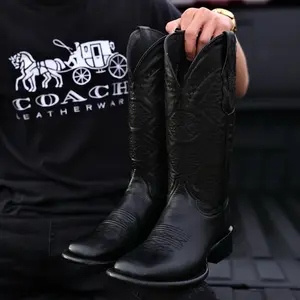 Black Deer Leather Boots - Square Toe