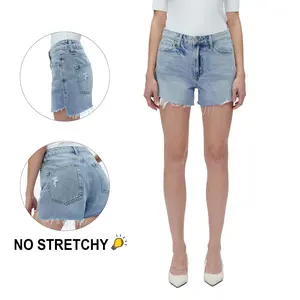 Kelly Women's High Rise Short Jeans With Raw Edge Casual Denim Shorts For Summer Qutfits Mini Fitted Cotton Zipper Closure Five-Pocket Basic Bottoms Fabric Womenswear Soft Polyester Minimalist