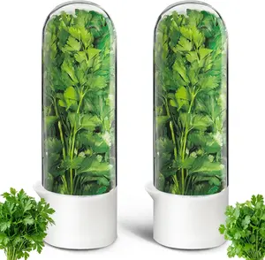 2PCS Herb Saver, Herb Keeper for Refrigerator, Cilantro Container for Fridge, Hard Shell Fresh Herb Storage for Asparagus, Parsley, Mint, Rosemary, Keeps Greens Fresh for 2-3 Weeks