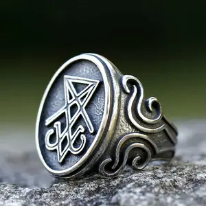 New Men's 316L Stainless Steel Rings Lucifer Signet Ring For Teens Fashion Gothic Jewelry For Gift