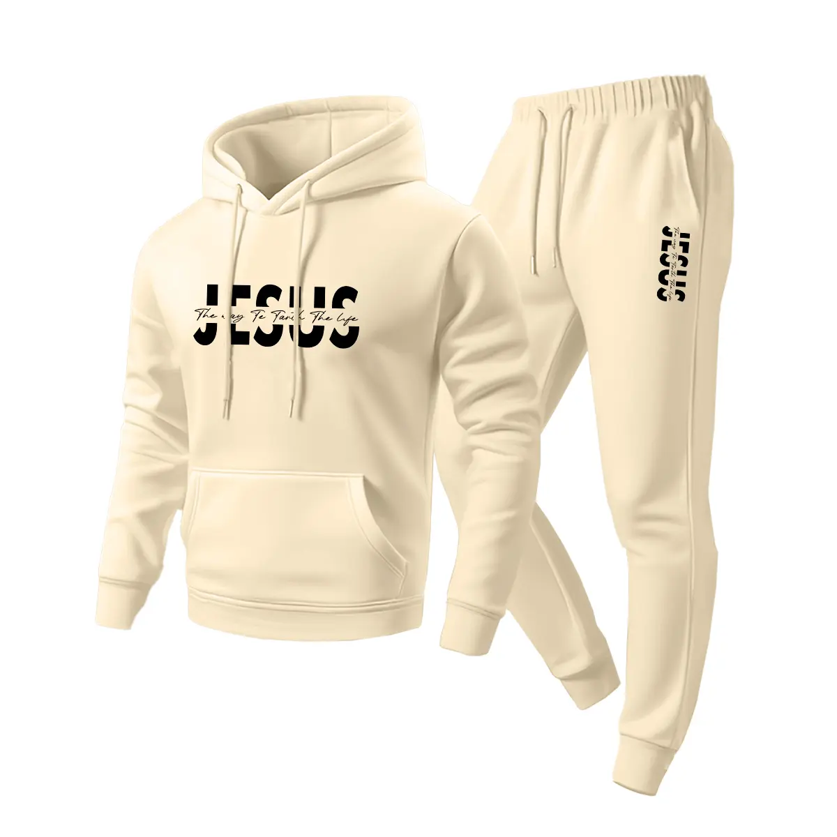 Men's 2-Piece Classic Basic Preppy Printed Menswear Hoodie-Jumper Clothes Set - Long Sleeve, Adjustable Drawstrings, Fitted, Athletic, Polyester, Daily Casual Wear, Cold Wash Compatible