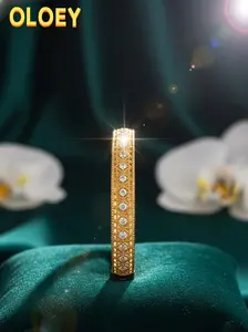 OLOEY 16K Gold-Plated Stainless Steel Rhinestone Bangle Low-Allergy Stackable Elegant Sparkling Jewelry Perfect for Valentine's Day Gift