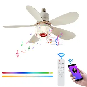 Ceiling Fans with RGB Lights - Flush Mount Ceiling Fan Light with LED，Bluetooth Speaker Dimmable, Modern Low Profile Ceiling Fans for Indoor Party