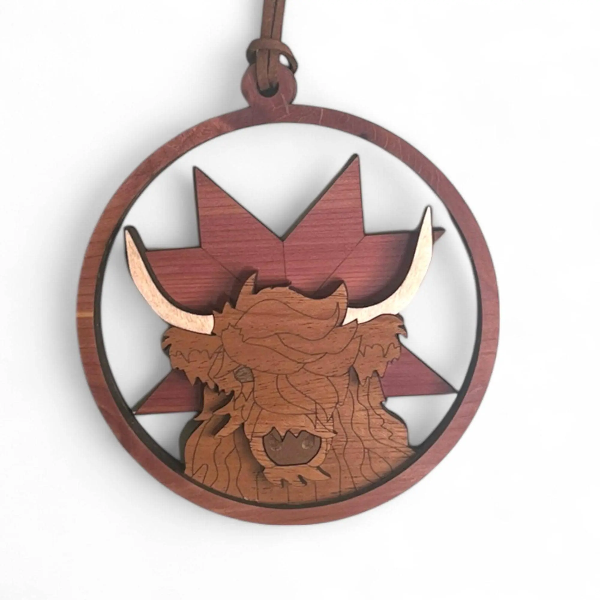 Highland Cow Wooden Christmas Ornament – Rustic Farmhouse Decor