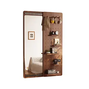 Full Length Wall Mirror with Shelf & Hooks – Entryway Mirror with Storage Panel for Living Room or Hallway, Multifunctional Design for Home Décor