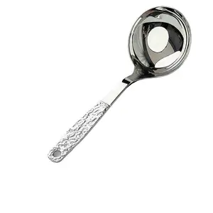 Stainless Steel Textured Soup Spoon, Thickened Absorbent Design, Compact Waist-Shape Large Round Spoon, Essential Kitchen Tool