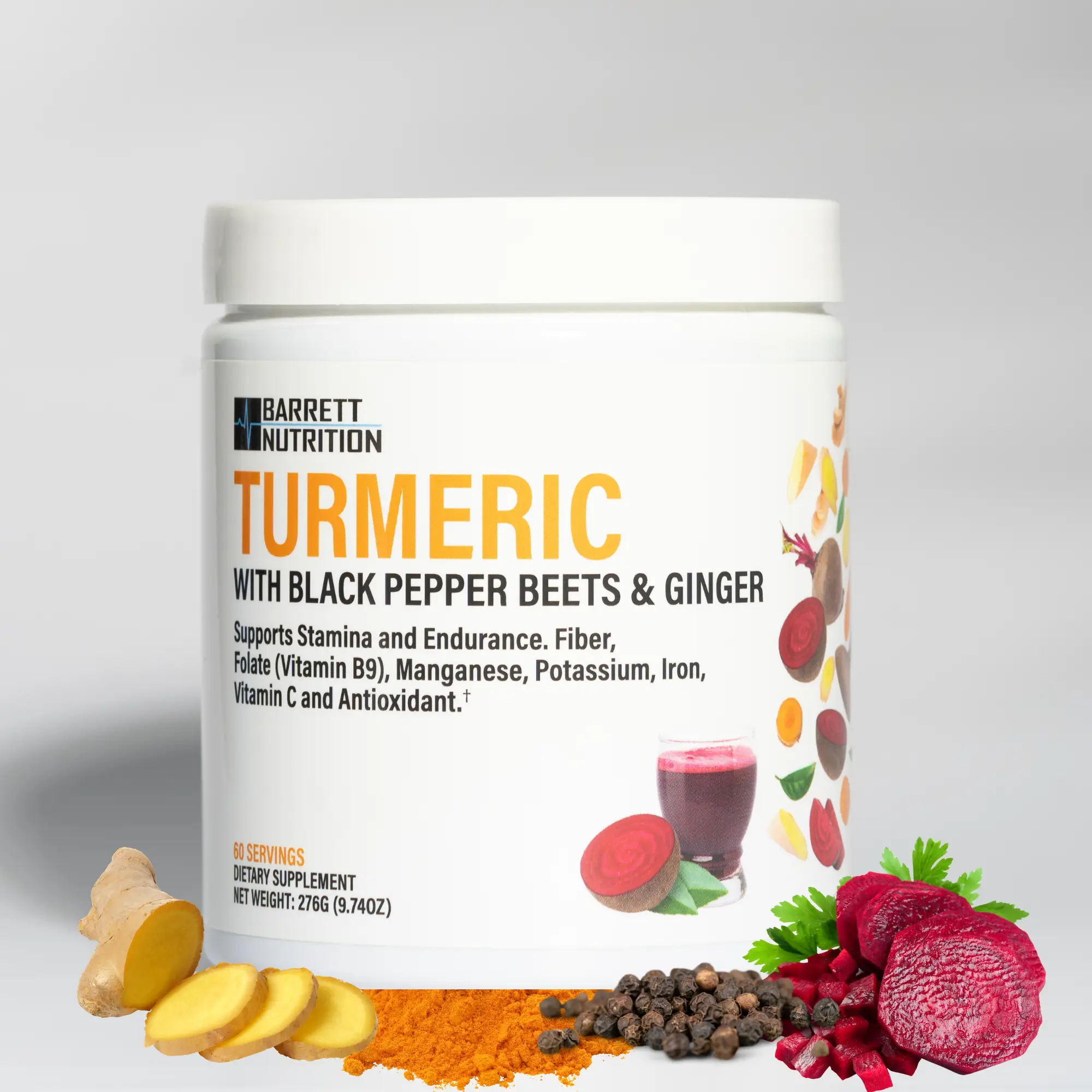 TURMERIC with black pepper, beets and ginger. Rich in folate (Vitamin 9), Potass...