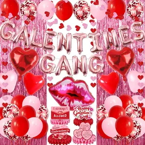 Galentines Day Decorations,63PCS Galentines Gang Balloons and Lip Heart Balloons,Fringe Curtains,Honeycomb Centerpieces for Girls Women Happy Valentine Day Party Supplies Celebrating Ladies Decor