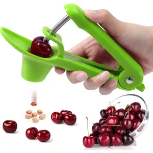 Cherry Pitter Tool-Stainless Steel Cherry Corer Pitter With Ergonomic Push Design-Easy to Use For Making Cherry Jam-Pit Cherry With Ease, Saving Time & Space With Lock Design (Green)