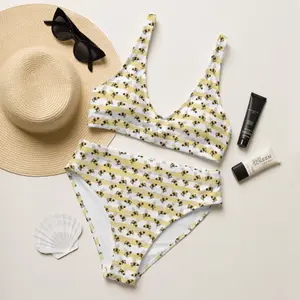 Honey Bee High-Waisted Bikini Bumble Bees Bikini Full Coverage Bikini Plus Size Bikini Recycled Material Cute Summer Bikini Bee Bikini