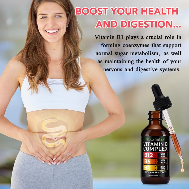 [Three-Bottle Pack]Vitamin B12 & B6 Drops, Sublingual Vitamin B12 Complex, 5000 mcg Methylcobalamin, Daily Nutritional Support, Raspberry Flavor, For Women & Men, Made in USA, 6 fl oz