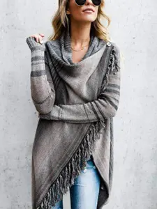 Fringe Long Sleeve Wrap Cardigan