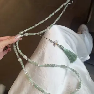 [203] Guofeng Bamboo Blue Tassel Mobile Phone Lanyard Crossbody Back Free Hands Anti-drop Chain Portable Lanyard Wrist Oblique Span, Cellphone Lanyard Phone Charm Phone Strap