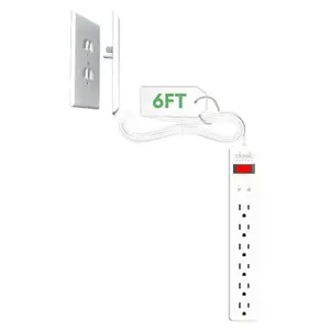 Sleek Socket Original & Patented Ultra-Thin Outlet Concealer with Cord Concealer Kit, INVERTED 6 FOOT Flat Extension Cord with Multi Outlets Surge Protector Power Strip, Ideal for Home Office and Home Theater