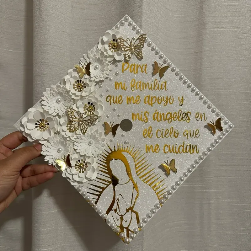 White/Gold Grad Cap Topper