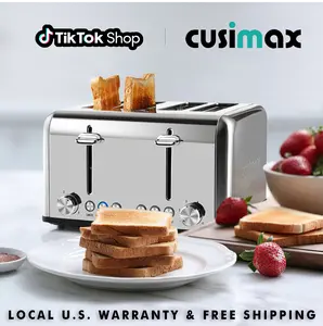 CUSIMAX 4-Slice Stainless Steel Toaster - 1.4-Inch Extra Wide Slots, 6 Browning Options, Bagel Mode, Defrost/Cancel Functions, 1650W, Smart LED Indicators, Removable Crumb Tray, Easy-to-Clean Toastie Machine, Kitchen Appliances