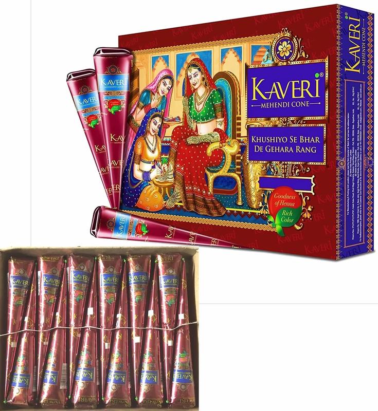 (Pack of 12) Kaveri 25g Fresh Natural Henna Cones Makeup Smooth Powder Cosmetic