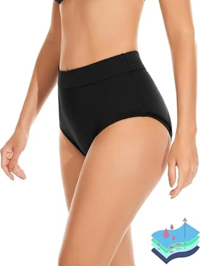 LEOVQN Period Swimwear High Waisted Bikini Bottoms for Women & Teens, Reusable & Leakproof for Light Flow in Stretchy Recycled Fabric with UPF 50+