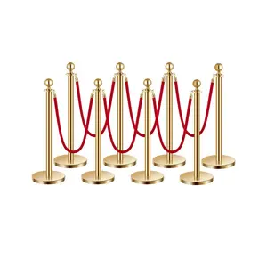 VEVOR Stanchions and Velvet Ropes 8Pcs, Hollow Base with Stainless Steel Post, 6 Red Velvet Ropes and Posts, Crowd Control Barriers Gold Stanchions, Red Carpet Runner Poles for Party Supplies