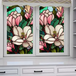 Colorful Retro Floral  Window Film Removable Uv Blocking Heat Insulation Non-adhesive Stained Glass Window Film