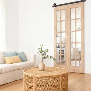 Easelife Sliding French Glass Door – Natural Wood, Exterior Mount for Farmhouse, Transitional or Scandinavian Interiors, Hardware Kit Included Entryway Elegant Wooden Storage Closet