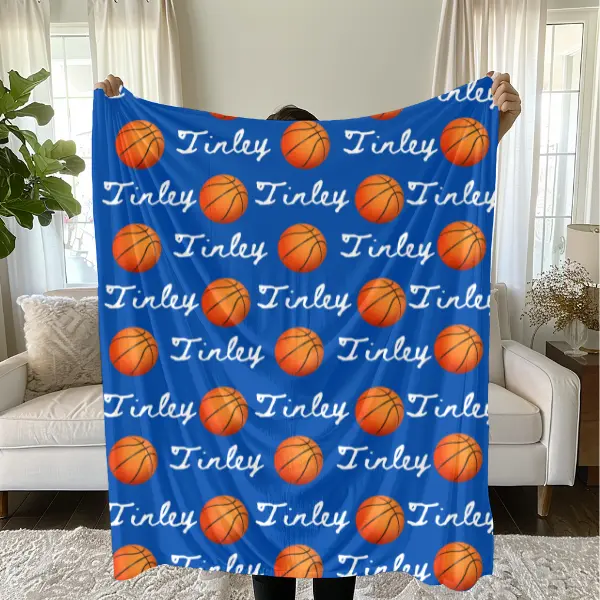 Personalized Basketball Pattern Velveteen Blanket for Players - Custom Bold Print, Medium Weight, Double Stitched, Durable, Fade Resistant, Machine Washable Soft Sports Throw, Player, Superfan