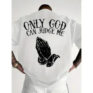 Men'S "Only God Can Judge Me" Graphic T-Shirt - Casual Crew Neck,Loose Fit, Short Sleeve Top, Beige With Praying Hands Design