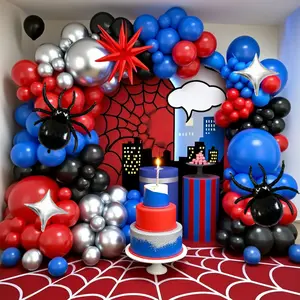 130PCS Spider Theme Arch Garland Kit, Black Red and Blue Balloons,With Spider And Red Exploding Star Foil Balloon,For Men's Birthday Parties And Spider-themed Parties