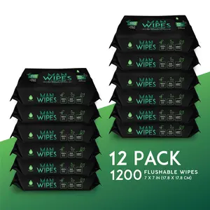 Pursonic 12 Pack of Flushable Man Wipes (1200 Mint Scented Wipes) unscented wipe clean skin