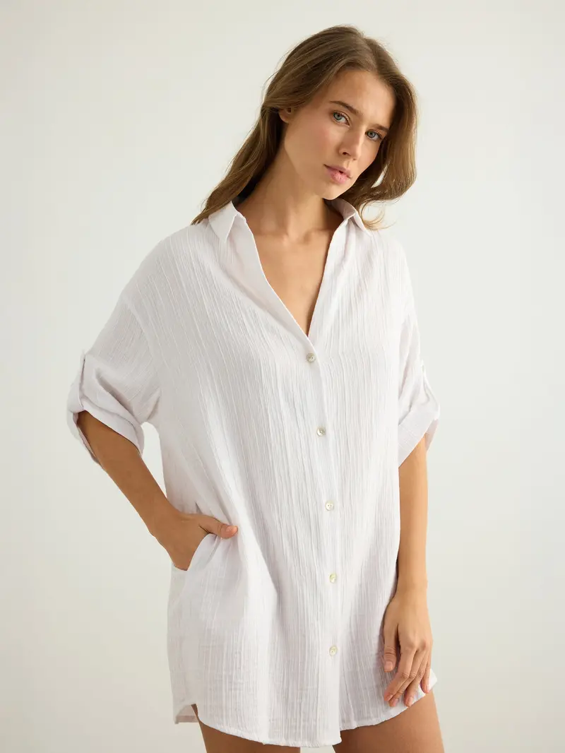 open lace back dress CALIstyle The Ultimate Button Down Shirt Dress In White