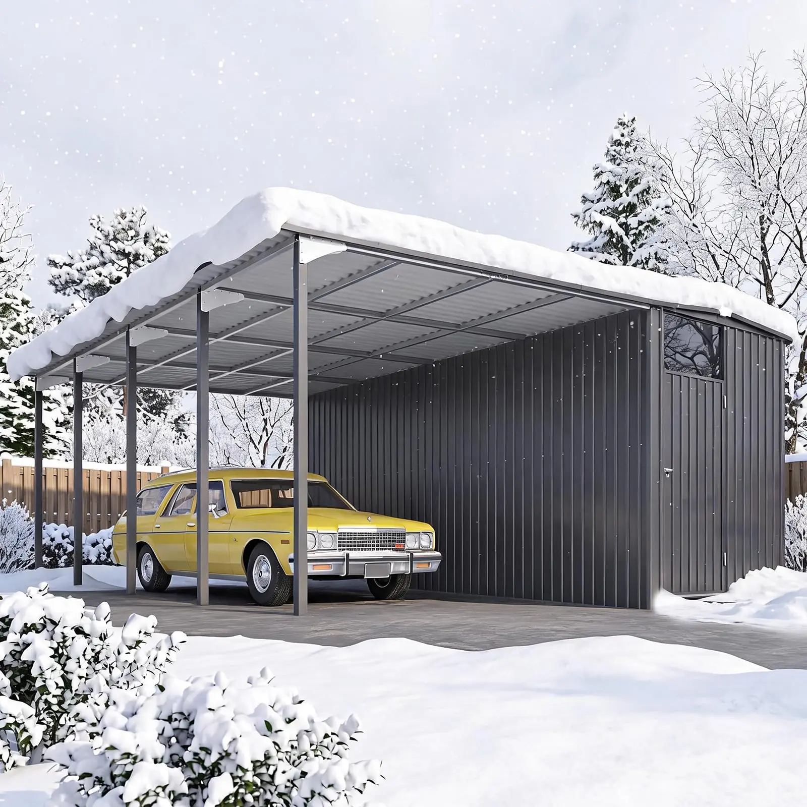 AECOJOY Lean to Gazebo Metal Shed Combo, Hardtop Carport with Storage Carport for Vehicle & Tools, All-Weather Metal Resists Rust, Easy Assembly