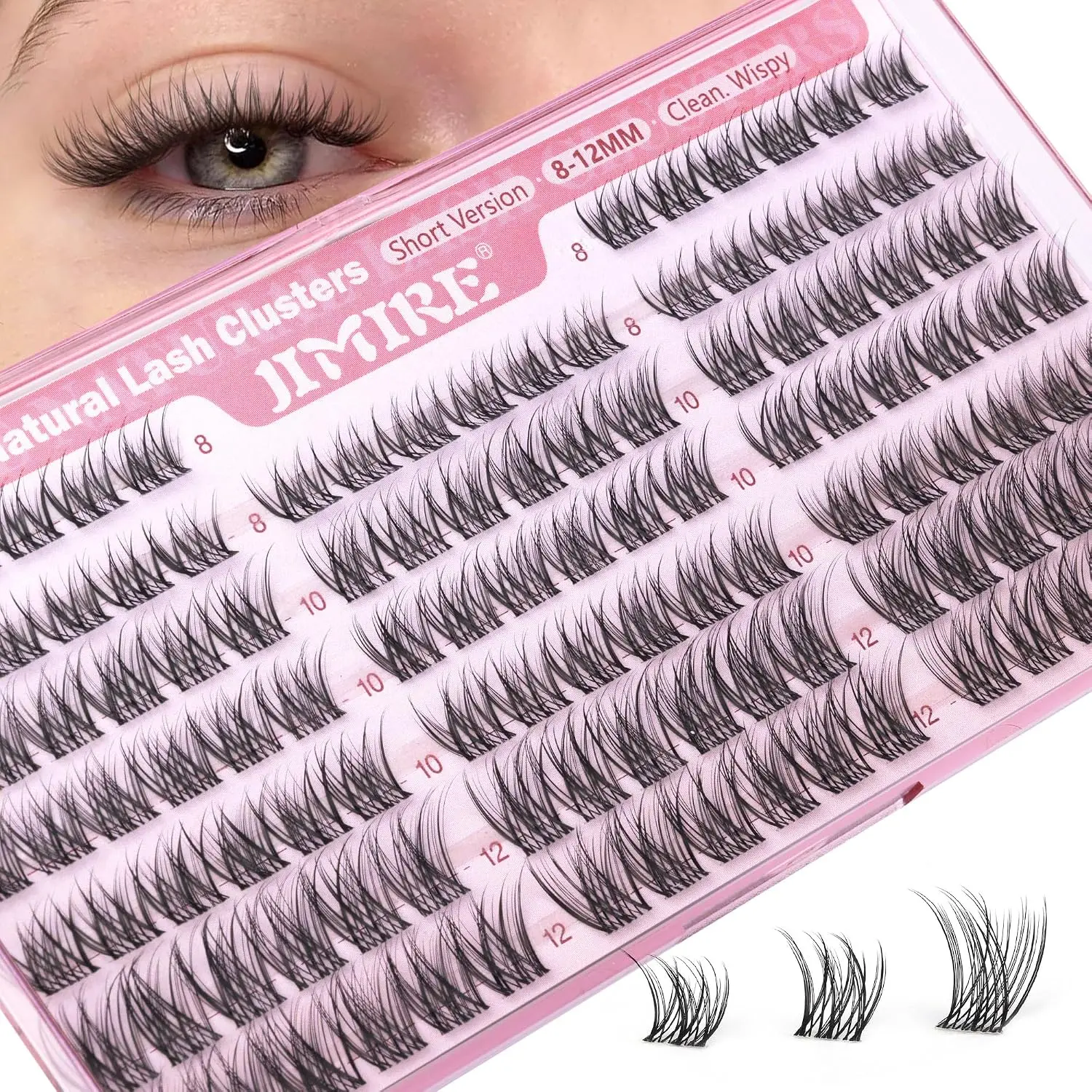Natural Lash Clusters Wispy 8-12MM Short Eyelash Clusters Wispy Lashes Clusters with Clear Band C-Curly Cluster Eyelash Extensions 120Pcs DIY Lash Extensions at Home by JIMIRE