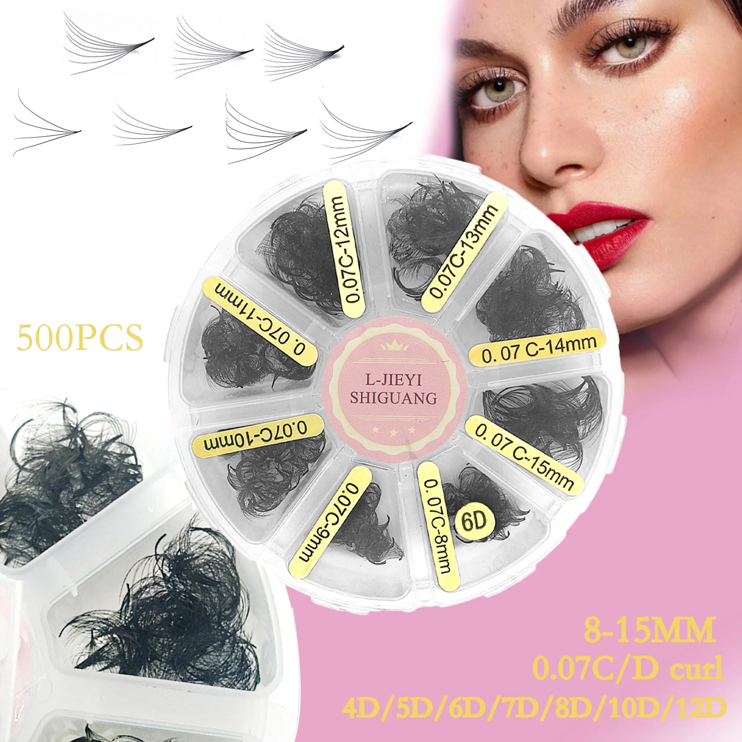 500 Pcs per box, Sharp Narrow Stem Premade Fans Eyelash Extension, Curl C/D, Thickness 0.07mm,4D/5D/6D,Mixed Lengths 8-15mm,Natural & Soft, Fluffy false eyelashes, Eyelash Clusters, Diy Eyelash Extensions