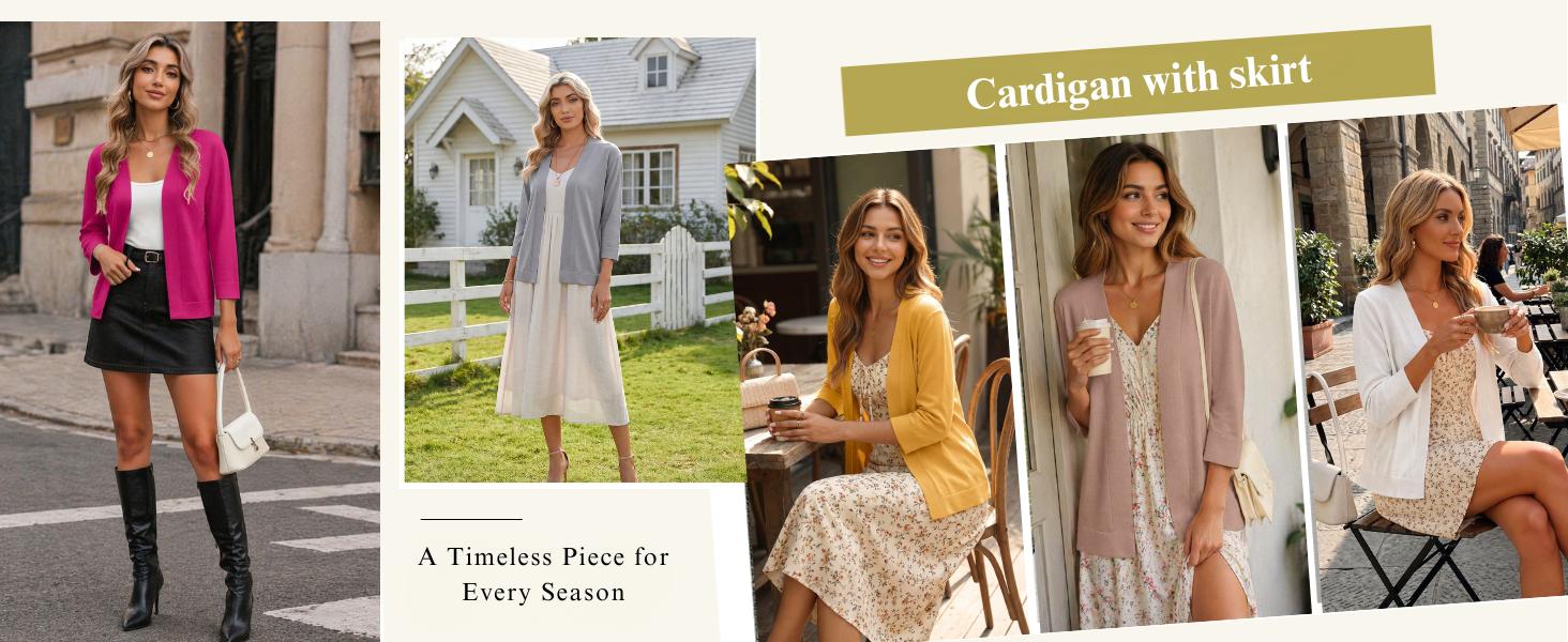 Women's 3/4 Sleeve Open Front Cropped Knit Cardigan Sweater Casual Bolero Shrugs for Dresses Summer Outfits Minimalist 2026 lightweight Breathable Clothes for Casual Office Summer Layering Cover Up Women's Tops