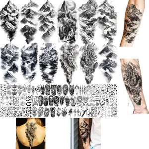 72 Sheets Black Mountain Temporary Tattoos for Men Women Adults Kids, 12 Sheets Realistic Tribal Half Sleeve Tattoos + 60 Sheets Tiny Small Tattoos, Waterproof Long Lasting Fake Tattoo Stickers for Halloween Cosplay Party Supplies