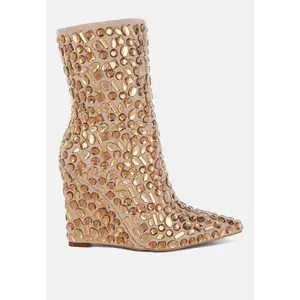 Trend Titan Diamante Slim Wedge Heel Boots