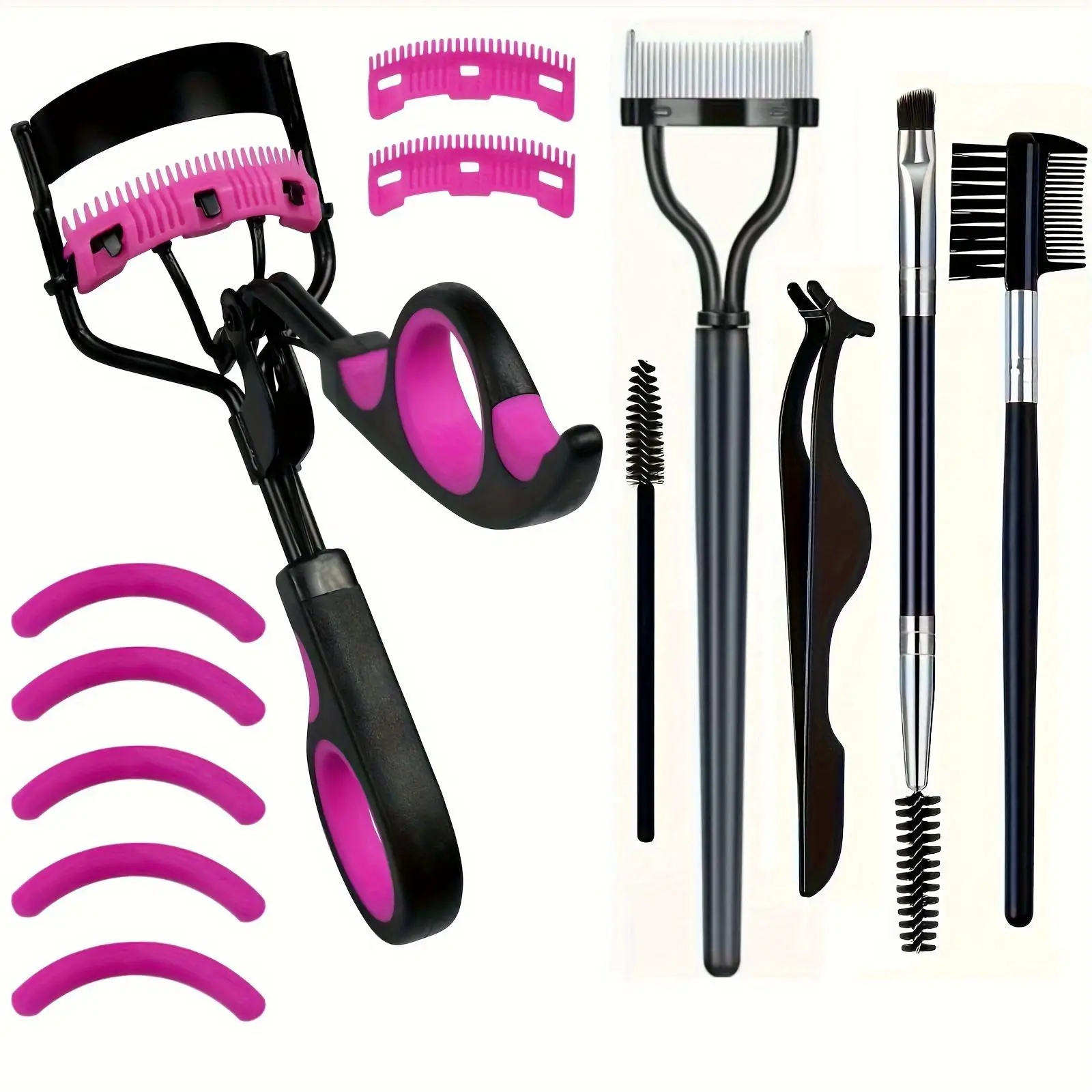 Lashes Curler Kit, 13pcs/set Eyelash Curler & Eyebrow Brush & Tweezers & Silicone Pad for Lash Clusters, Professional Makeup Products for Women, Chris