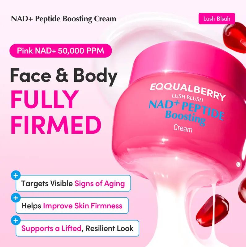 EQQUALBERRY DUO NAD+ Peptide Boosting Cream (2-Pack) – NAD+ 5% & 13 Peptides Anti-Aging Face & Body Cream | Firming & Lifting Pink Neck Cream for Sagging Skin, 1.69 fl.oz / 50ml Each