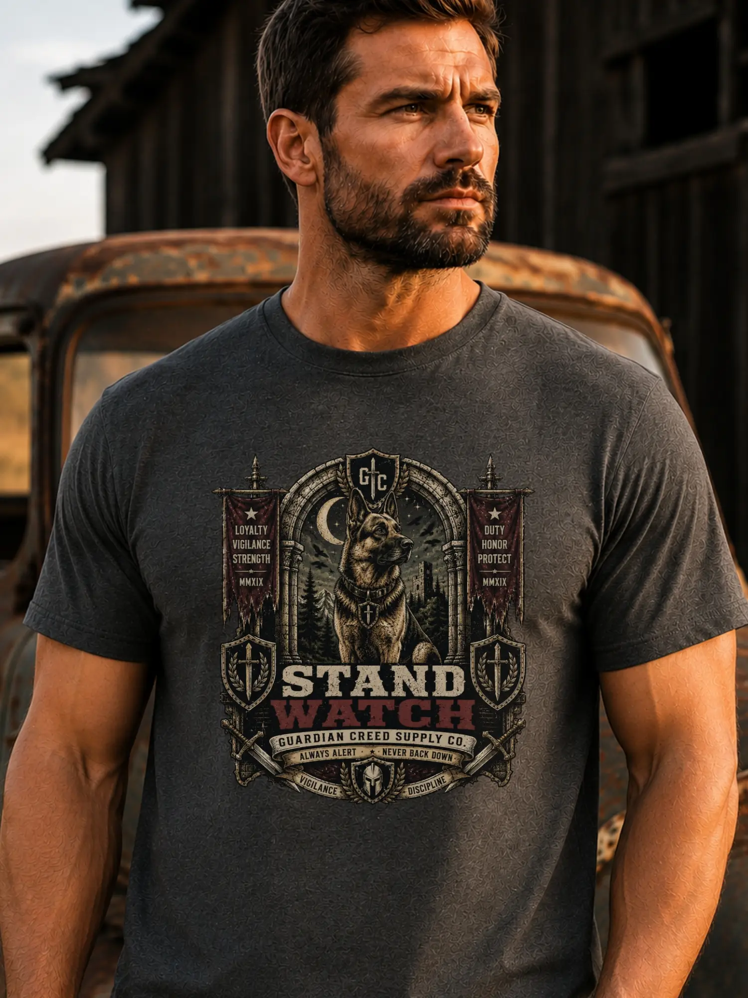 German Shepherd Shirt | Stand Watch Vintage Tee | GSD Gift For Him Dog Dad | GSD Gift For Him Dog Mom