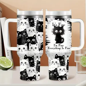 1pc 40oz Black Cat Tumbler with Lid And Straw, Cat Gifts for Cat Lovers, Cat Lover Gifts, Cat Themed Gifts, Cat Lover Cup, Cat Tumblers for Cat Lovers, Cat Lover Gift for Women, Suitable for Outdoor Sports, Halloween Gifts Christmas & Thanksgiving Gift