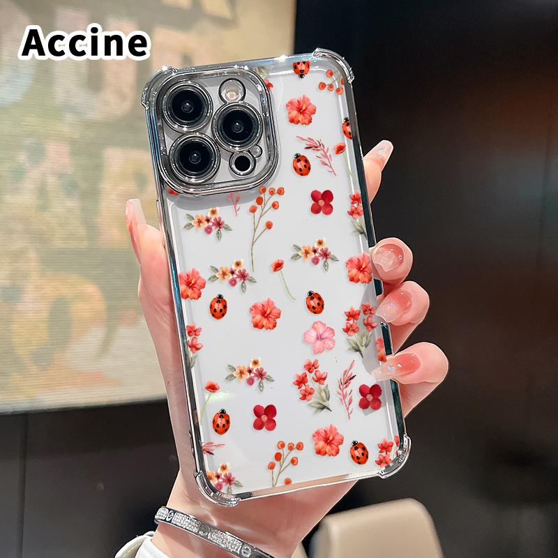 Floral Ladybug Symphony Pattern Four Corner Anti-Fall Phone Case Transparent Electroplated Protective Cover for iPhone 16 Pro Max 15 Plus 14 13 12 11 E Floral Ladybug Symphony Pattern Four Corner Anti-Fall Phone Case Transparent Electroplated Protective Cover for iPhone 16 Pro Max 15 Plus 14 13 12 11 E
