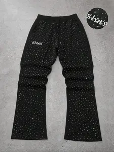 PAVTROS Men's Flared Pants, Casual streetwear pants, black with a subtle shimmering brick pattern, featuring an elastic waistband for a relaxed, casual street style. Perfect for work, school, vacation