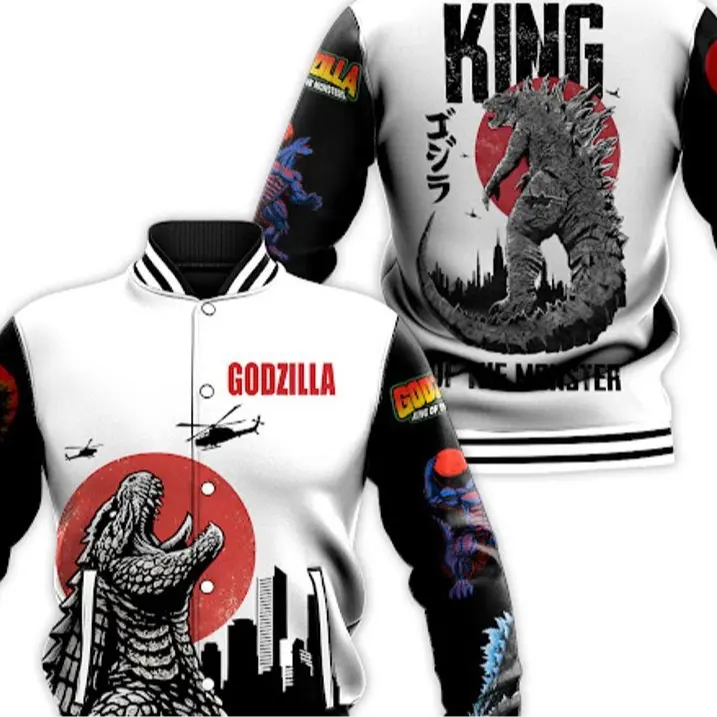 god zilla “King of the Monster” Special Baseball Jacket, Varsity Baseball Jacket, Football Inspired Style, Unisex Streetwear Coat