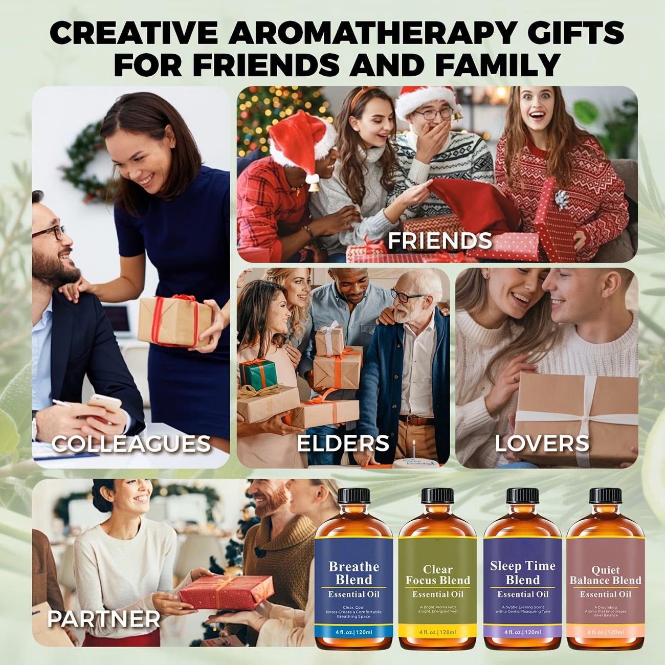 120ml/ 4oz Essential Oil Blend: Breathe, Sleep Time, Clear Focus, Quiet Balance Essential Oil for Humidifiers, Diffusers, Candle, Perfume Spray, Soap Making, Flavored Air | Yoga, Sleep, Meditation