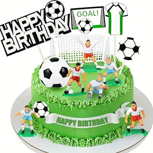 Soccer Theme Birthday Cake Topper Set, Sports-Themed Party Decoration with Goal & Player Figures, Vibrant Cake Accessory for Celebrations, Cake Decorations
