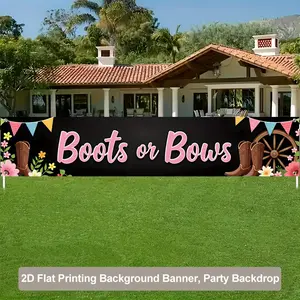 2D Flat, 1pc Boots or Bows Party Banner - Vibrant Floral & Cowboy Boot Design,Durable Polyester Backdrop for Indoor/Outdoor Decor, Fence, Lawn, and Celebrations, No Power Needed, Cowboy Party Decorations